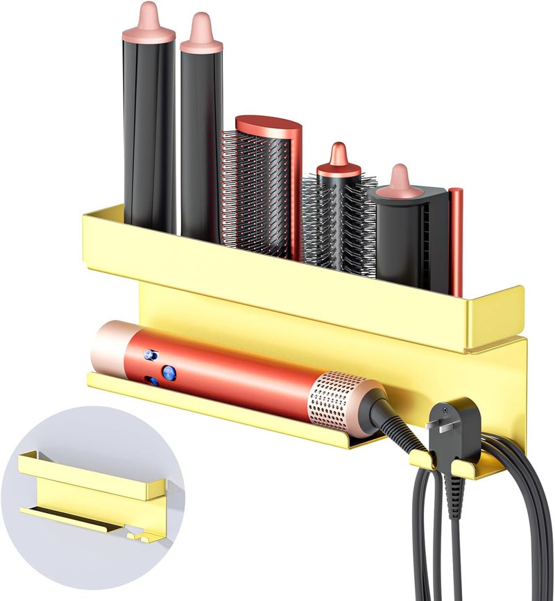 Oukimly Store Storage Hair Dryer Holder for Curling Iron Accessories, Hair Tool Organizer Wall Mount, Curling Iron Holder, Bathroom Hair Straightener Holder Stand for Styler Attachments Organizer, Gold - Image 1